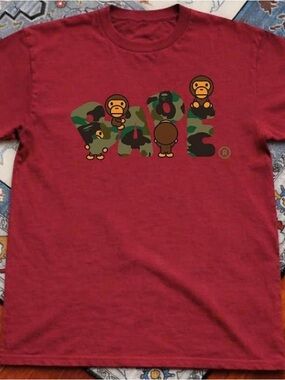Gildan Red T-shirt with Bape Monkey Graphic